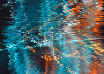 Fire Water Symphony fine art photography image from Motion Abstract limited edition series created by Canadian visual artist Elizabeth Hesp as interior art.