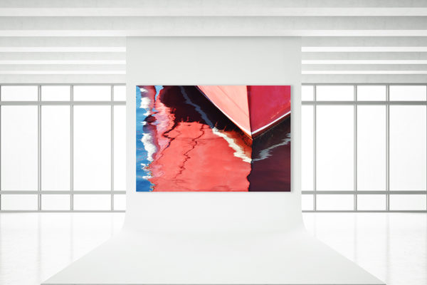 Art services for interior designers and architects from Elizabeth Hesp Fine Art showing Painted Red Boat in corporate lounge