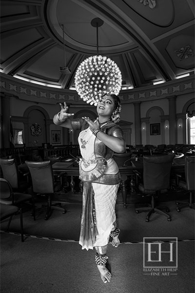 Stepping into Awareness image of Bharatanatyam dancer in Council Chambers of City of Kingston as photographed by Elizabeth Hesp
